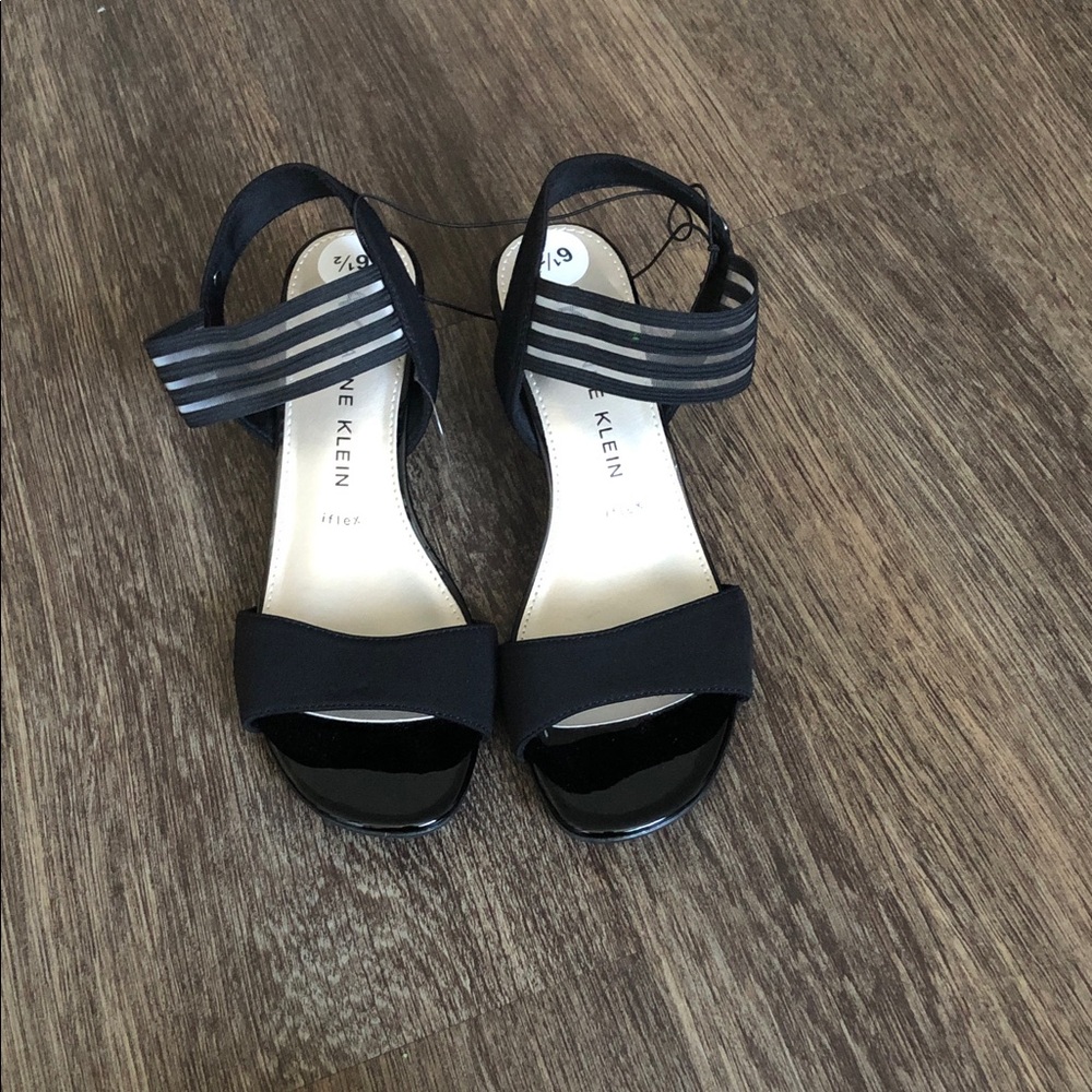 Anne Klein Black Open-Toe Strappy Block Heels